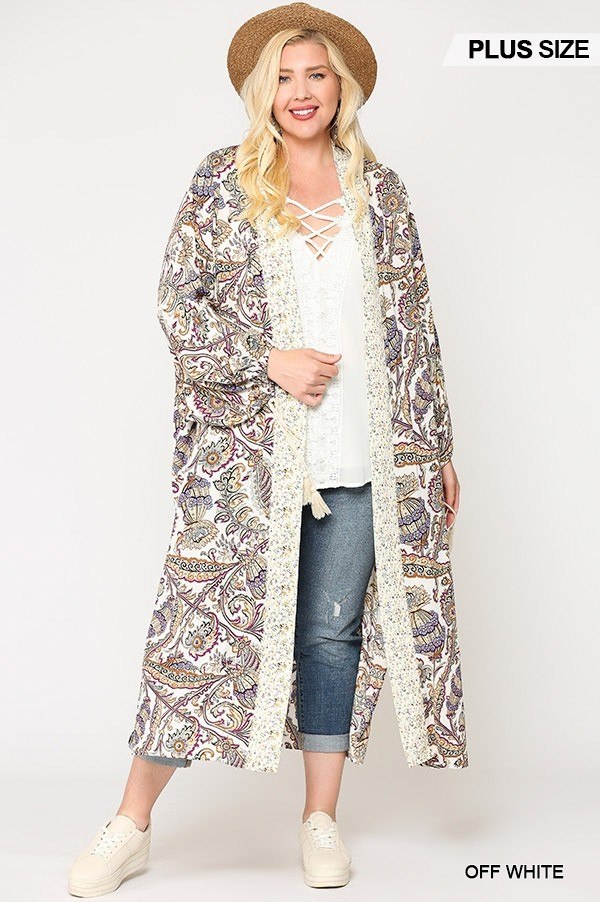 Mix-printed Open Front Kimono With Side Slits - Deals Kiosk
