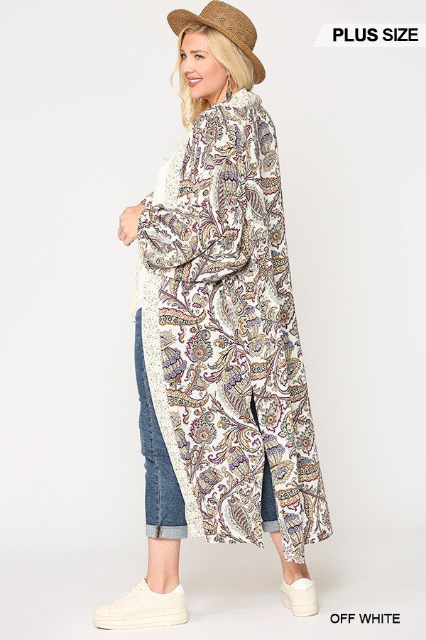 Mix-printed Open Front Kimono With Side Slits - Deals Kiosk