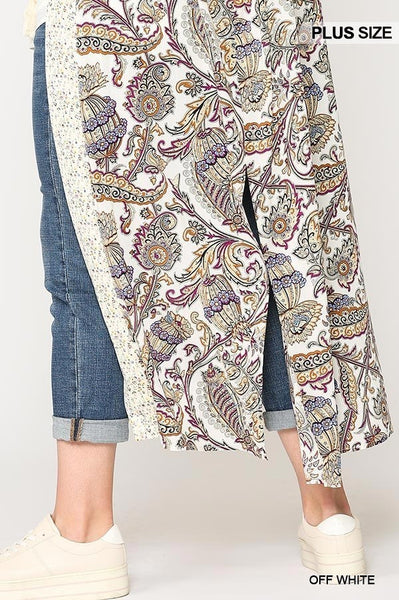 Mix-printed Open Front Kimono With Side Slits - Deals Kiosk