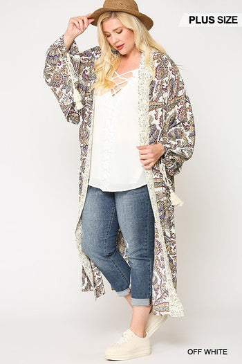 Mix-printed Open Front Kimono With Side Slits - Deals Kiosk