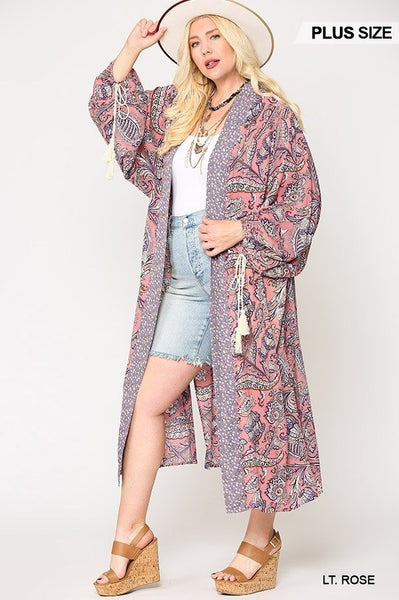 Mix-printed Open Front Kimono With Side Slits - Deals Kiosk
