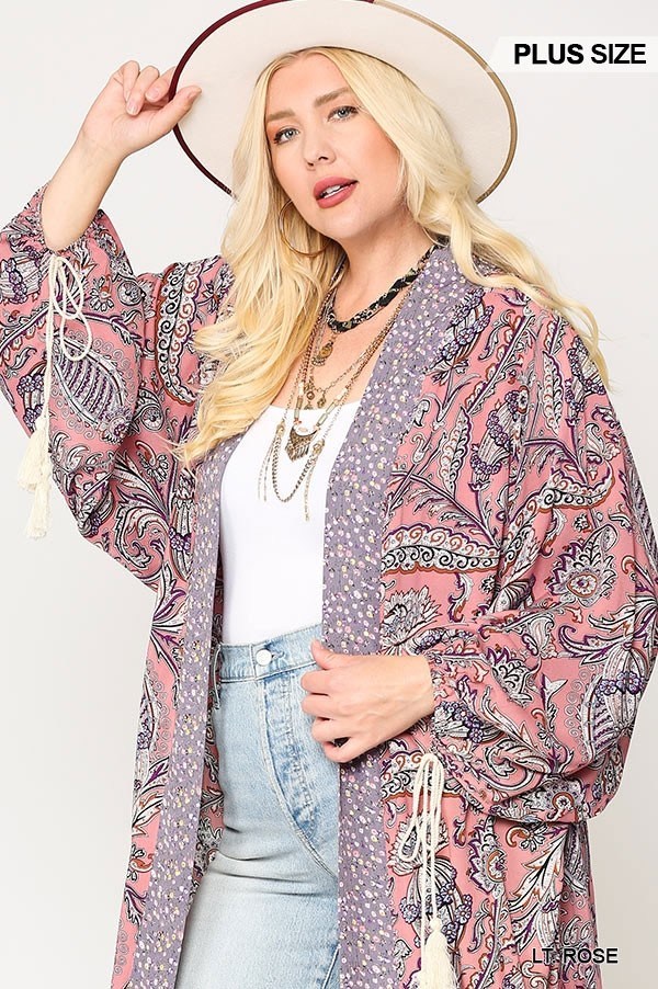 Mix-printed Open Front Kimono With Side Slits - Deals Kiosk