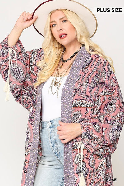 Mix-printed Open Front Kimono With Side Slits - Deals Kiosk