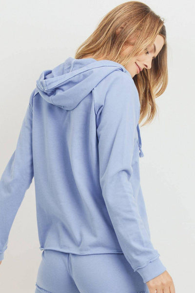 French Terry Hood With V-neck Long Sleeve Top - Deals Kiosk