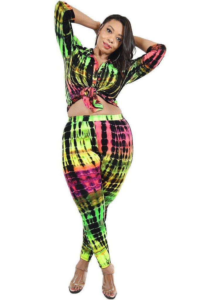 Plus Neon Tie-dye 2 Piece Legging Set - Deals Kiosk