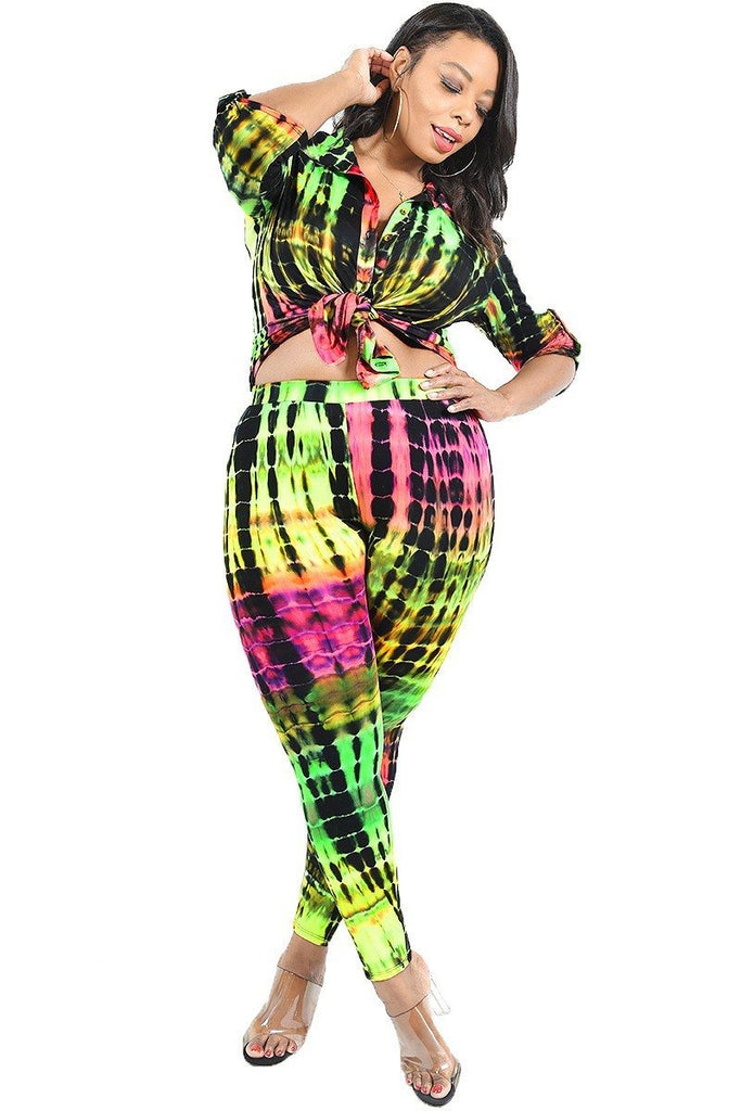Plus Neon Tie-dye 2 Piece Legging Set - Deals Kiosk