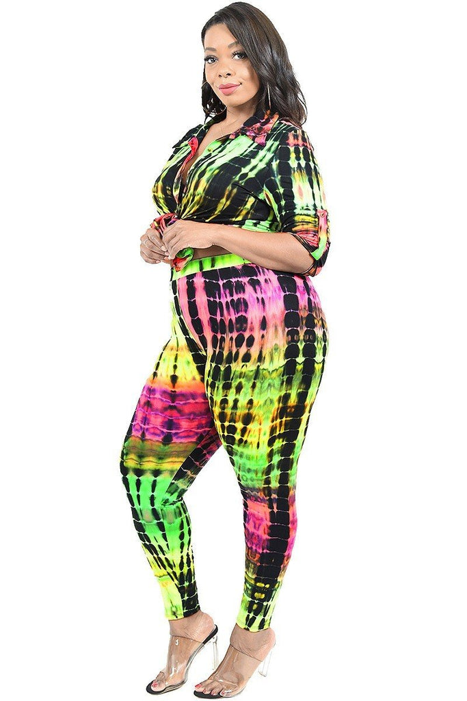 Plus Neon Tie-dye 2 Piece Legging Set - Deals Kiosk