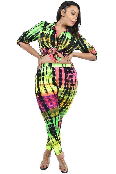Plus Neon Tie-dye 2 Piece Legging Set - Deals Kiosk