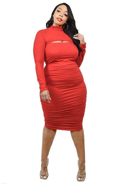 Plus Solid Mock Neck Top 2 Piece Dress Set - Deals Kiosk