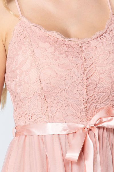 Lace Stiff Meshed Cami Mini Dress - Deals Kiosk