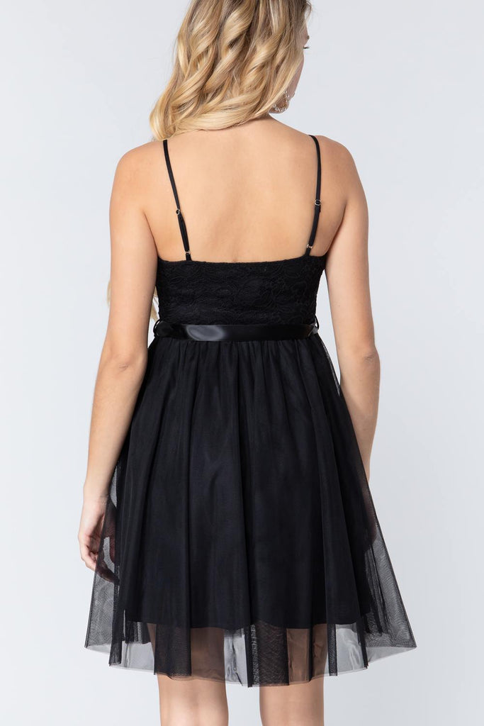 Lace Stiff Meshed Cami Mini Dress - Deals Kiosk