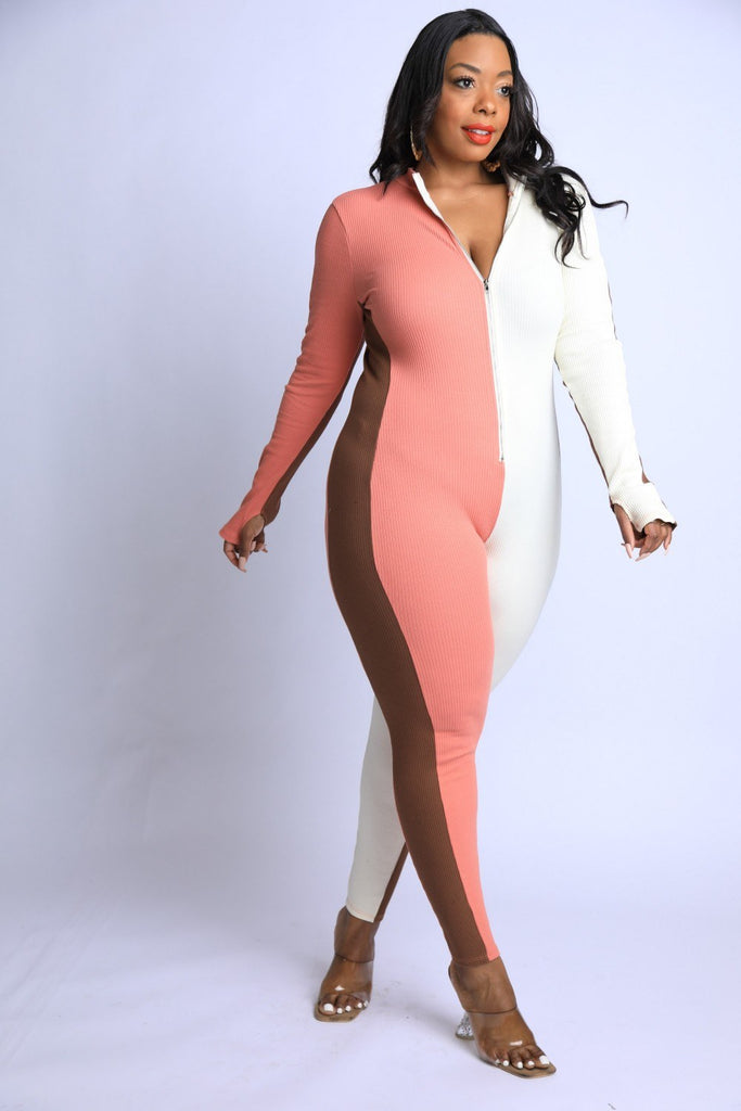 Color Blocked Rib Jumpsuit - Deals Kiosk