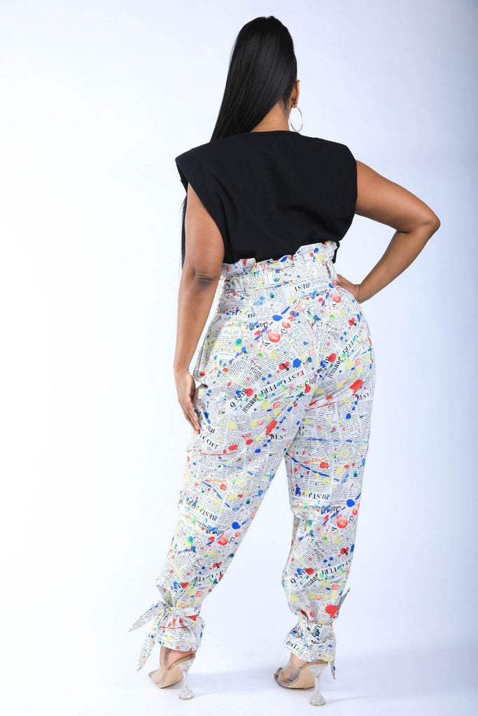 Newspaper Splatter Baggy Pants - Deals Kiosk