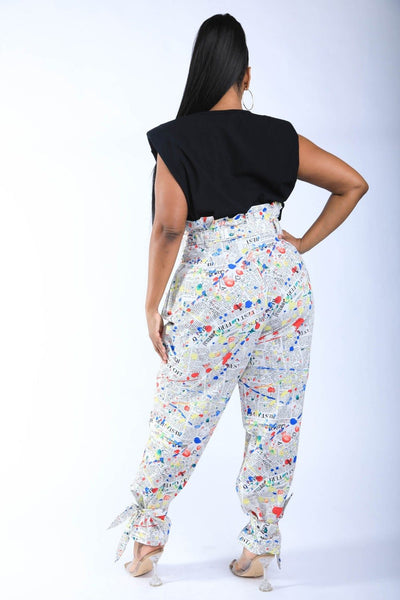 Newspaper Splatter Baggy Pants - Deals Kiosk