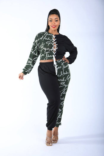 Color Blocked Lace Up Front Jogger Set - Deals Kiosk