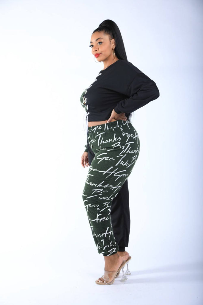 Color Blocked Lace Up Front Jogger Set - Deals Kiosk