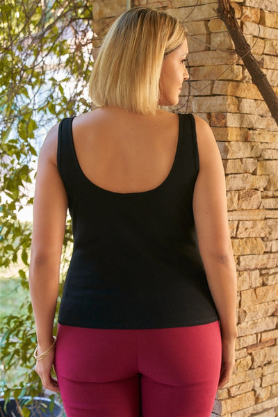 Plus Sleeveless Round Neck With Split Detail Ribbed Top - Deals Kiosk