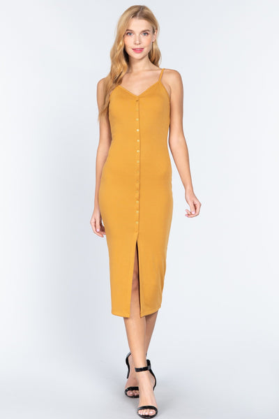 Fron Button Slit Rib Cami Midi Dress - Deals Kiosk