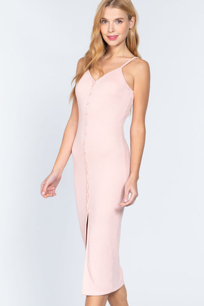 Fron Button Slit Rib Cami Midi Dress - Deals Kiosk