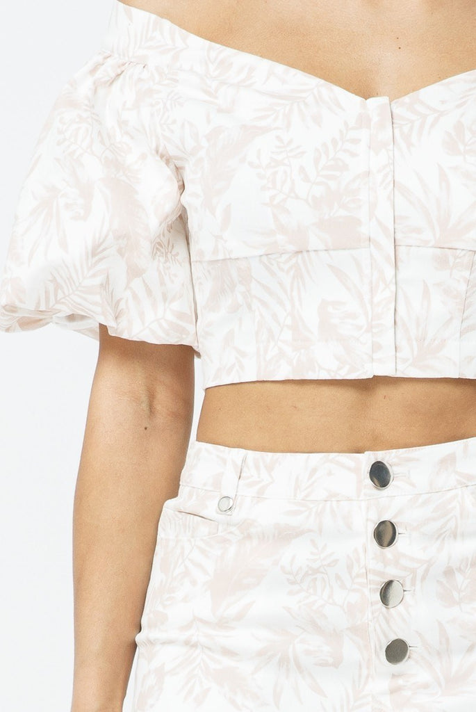 Cotton Off-shoulder Puff Sleeve Crop Top With Front Zipped Matching Shorts Set - Deals Kiosk