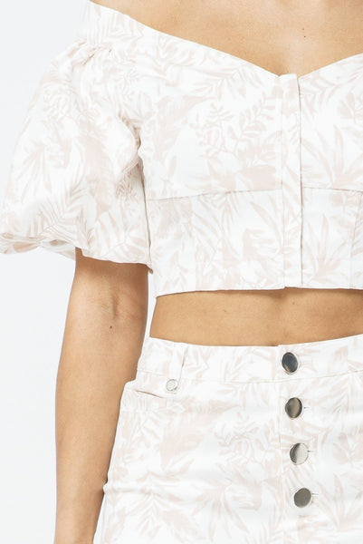 Cotton Off-shoulder Puff Sleeve Crop Top With Front Zipped Matching Shorts Set - Deals Kiosk