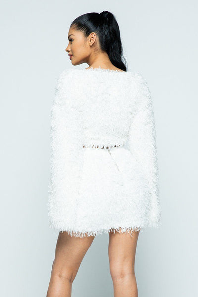 All Feather Fabric Top/all Feather Fabric Tight H-line Mini Skirt Set - Deals Kiosk