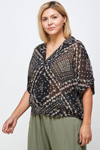Floral Scarf Printed Button-up Blouse - Deals Kiosk