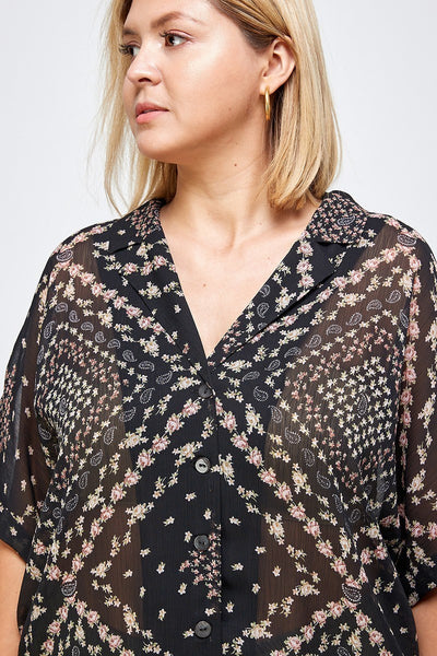 Floral Scarf Printed Button-up Blouse - Deals Kiosk