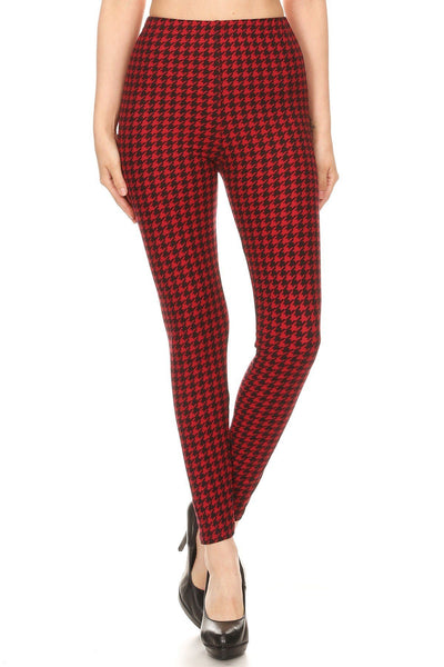 Hounds Tooth Print, High Rise, Fitted Leggings, With An Elastic Waistband - Deals Kiosk