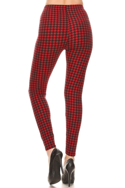 Hounds Tooth Print, High Rise, Fitted Leggings, With An Elastic Waistband - Deals Kiosk