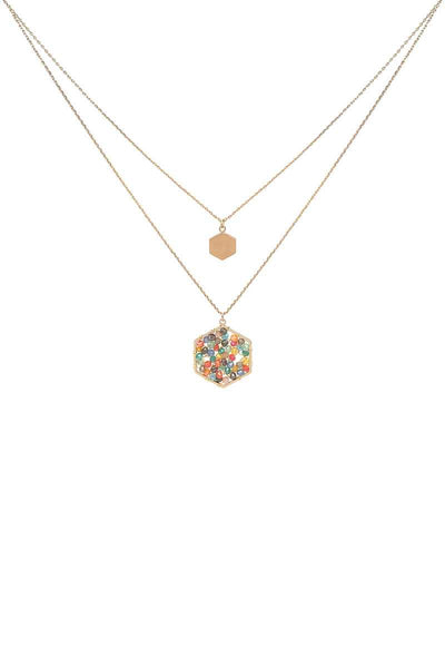 2 Layered Geometric Glass Bead Pendant Necklace - Deals Kiosk