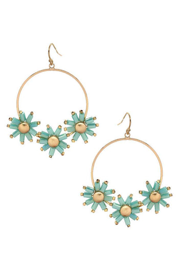 Flower Color Stone Hook Earring - Deals Kiosk