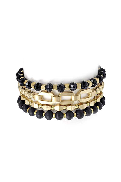 Fashion Glass Metal Wood Bead Multi Stretch Bracelet - Deals Kiosk