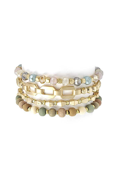 Fashion Glass Metal Wood Bead Multi Stretch Bracelet - Deals Kiosk