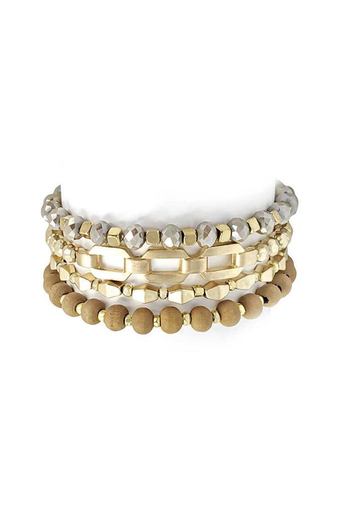 Fashion Glass Metal Wood Bead Multi Stretch Bracelet - Deals Kiosk