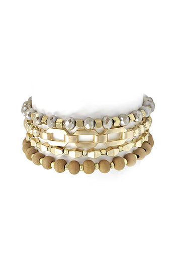 Fashion Glass Metal Wood Bead Multi Stretch Bracelet - Deals Kiosk