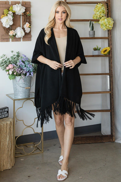 Draped Poncho Cardigan With String Detail - Deals Kiosk