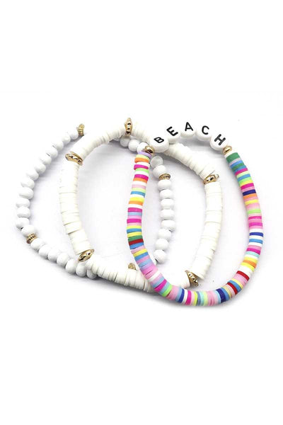Fashion Wood Rubber Disc Bead Beach Letter Stretch Multi Bracelet - Deals Kiosk