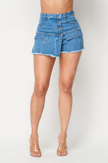 High Waisted Layered Denim Shorts With Pockets - Deals Kiosk