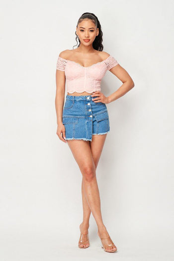 High Waisted Layered Denim Shorts With Pockets - Deals Kiosk