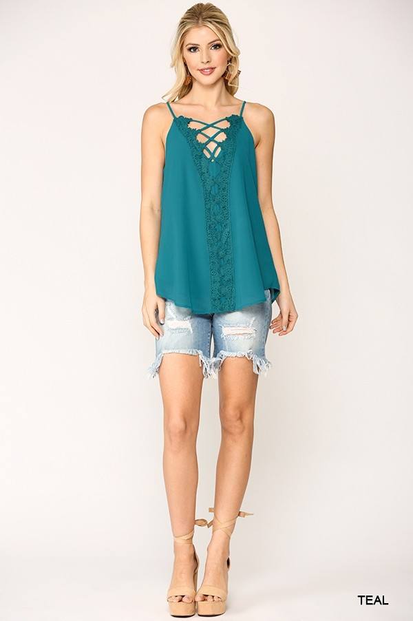 Plunging V-neckline Lattice Top - Deals Kiosk