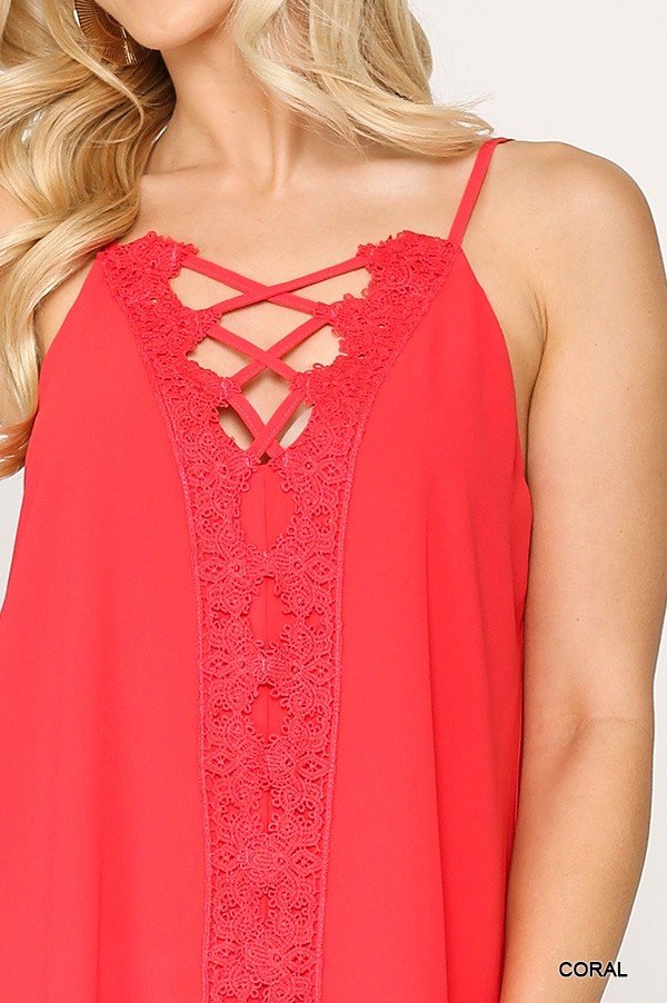 Plunging V-neckline Lattice Top - Deals Kiosk