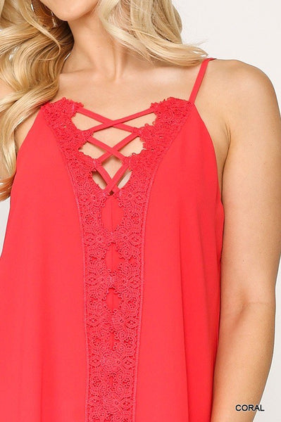 Plunging V-neckline Lattice Top - Deals Kiosk