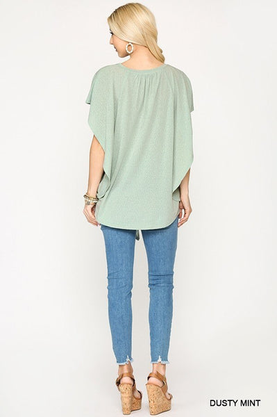 Leopard Jacquard Knit Jersey Top With Front Tie, Ruffled Sleeve - Deals Kiosk