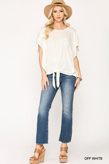 Leopard Jacquard Knit Jersey Top With Front Tie, Ruffled Sleeve - Deals Kiosk