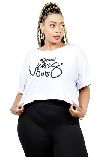 Plus Letter Printed Boxy Crop Top - Deals Kiosk