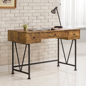 Farmhouse Rustic Home Office 3 Drawer Writing Desk - Deals Kiosk