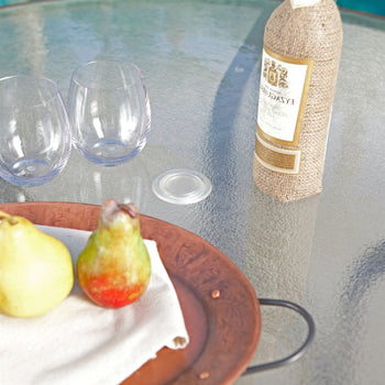 48-inch Round Glass-Top Outdoor Patio Dining Table with Umbrella Hole - Deals Kiosk