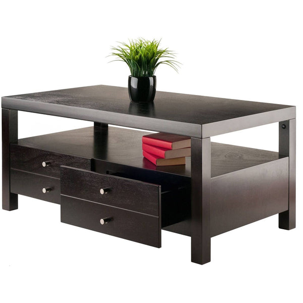 Modern Espresso 2 Drawer Coffee Table - Deals Kiosk
