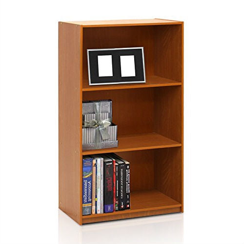 Modern 3-Shelf Bookcase in Light Cherry Wood Finish - Deals Kiosk